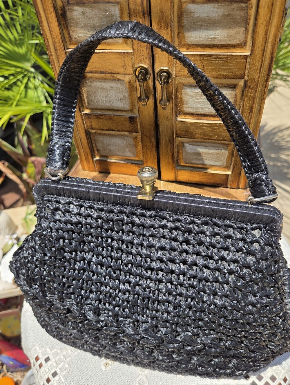 Vintage Dayne Taylor Black Raffia Bag